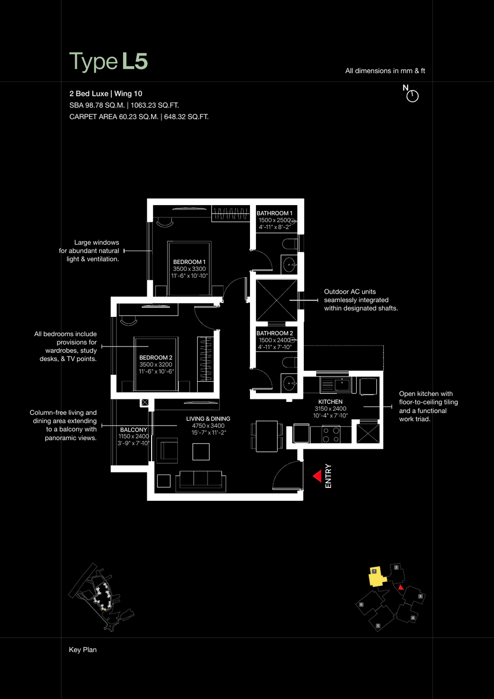 2 BHK Luxe floor plan